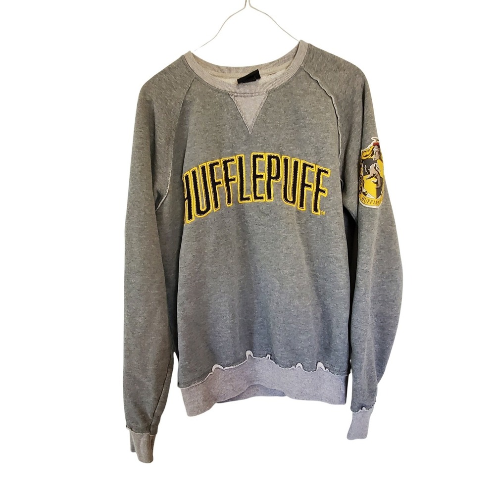 Harry Potter Universal Studios Hufflepuff Sweatshirt Gray Raglan Small